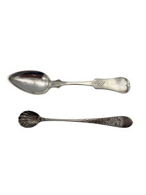 Antique Coin Silver Spoons W.W. Cary Fiddle Handle W.P. Jones Shell Salt 1800s